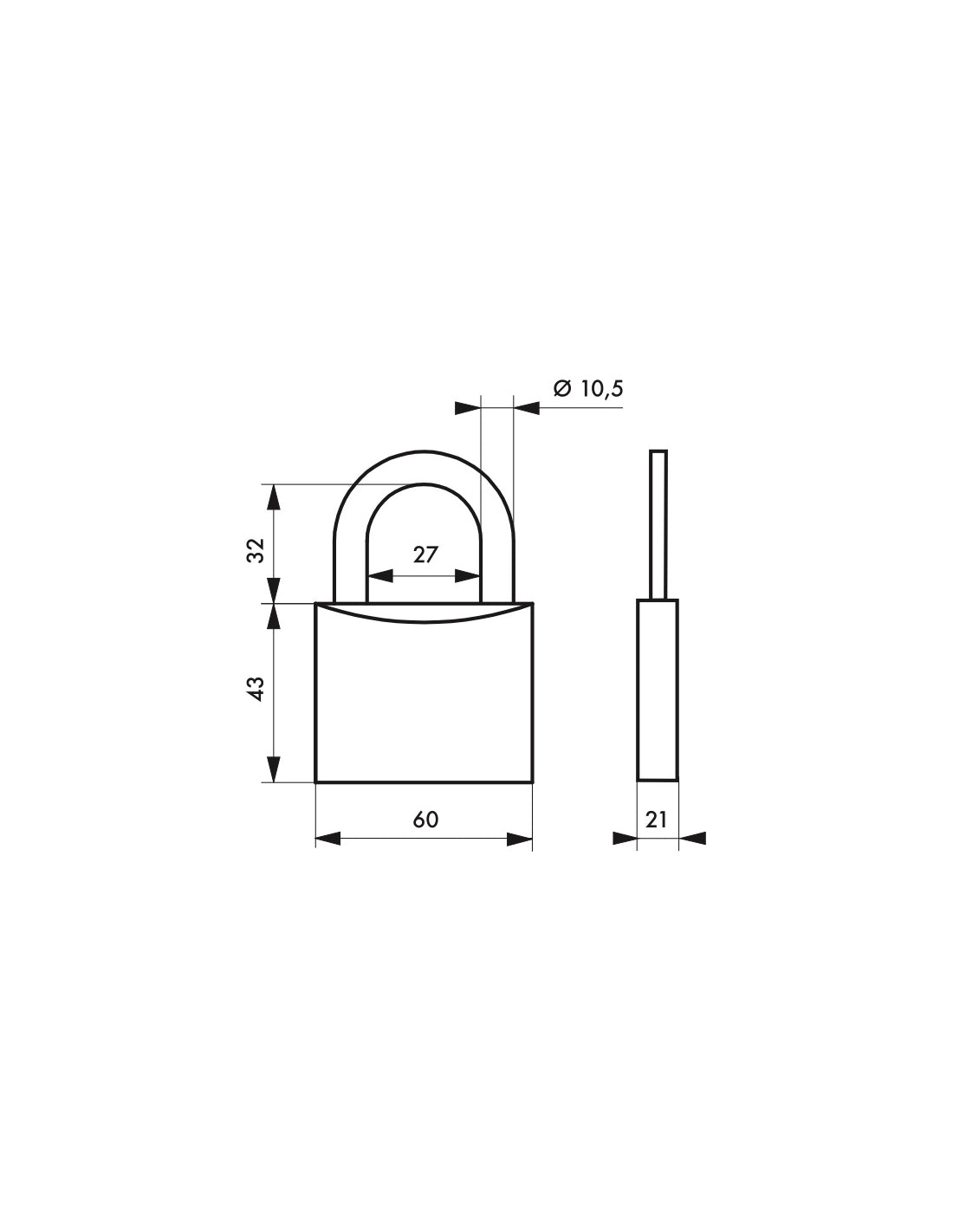 Lucchetto a chiave bombato, alluminio, 60mm, arco in acciaio temprato, 3 chiavi - Serrurerie de Picardie