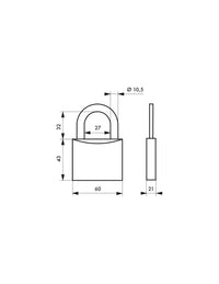 Lucchetto a chiave bombato, alluminio, 60mm, arco in acciaio temprato, 3 chiavi - Serrurerie de Picardie