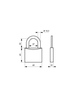 Lucchetto a chiave bombato, alluminio, 60mm, arco in acciaio temprato, 3 chiavi - Serrurerie de Picardie