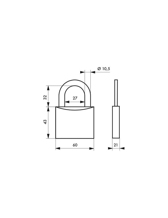 Lucchetto a chiave bombato, alluminio, 60mm, arco in acciaio temprato, 3 chiavi - Serrurerie de Picardie
