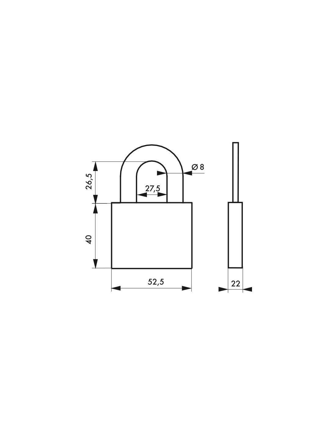 Lucchetto a chiave, interno, ovale, 50mm, rivestito in PVC, arco in acciaio temprato, 3 chiavi - Serrurerie de Picardie