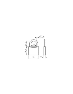 Lucchetto a chiave Luxe, ottone, interno, arco in ottone, 20mm, palladio, 2 chiavi - THIRARD