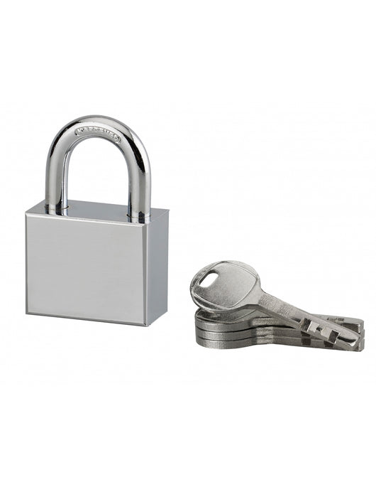 Lucchetto di sicurezza Disk, 4 chiavi reversibili, 40mm, arco in acciaio temprato nichelato, meccanismo a dischi - Serrurerie de Picardie