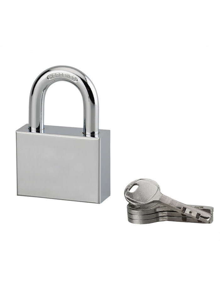 Lucchetto di sicurezza Disk, 4 chiavi reversibili, 50mm, arco in acciaio temprato nichelato, meccanismo a dischi - Serrurerie de Picardie