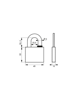 Lucchetto a chiave Reverso, ottone, esterno, arco in acciaio, 40mm, 4 chiavi - THIRARD