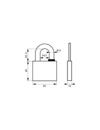 Lucchetto a chiave Reverso, ottone, esterno, arco in acciaio, 50mm, 4 chiavi - THIRARD