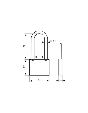 Lucchetto Ruck, ottone, interno, arco mezza altezza in acciaio, 30mm, 2 chiavi - THIRARD