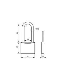 Lucchetto Ruck, ottone, interno, arco mezza altezza in acciaio, 50mm, 2 chiavi - THIRARD
