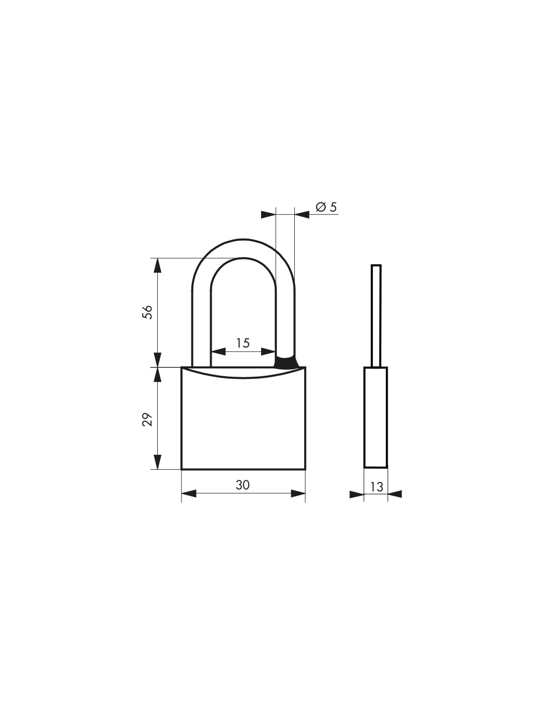 Lucchetto a chiave Tipo 1, ottone, esterno, 1/2 arco in acciaio inox, 35mm, 2 chiavi - THIRARD