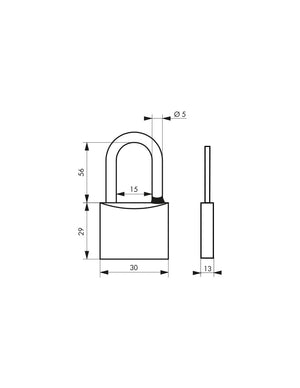 Lucchetto a chiave Tipo 1, ottone, esterno, 1/2 arco in acciaio inox, 35mm, 2 chiavi - THIRARD