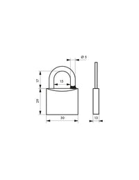 Lucchetto a chiave Tipo 1, ottone, esterno, arco in acciaio inox, 30mm, 2 chiavi - THIRARD