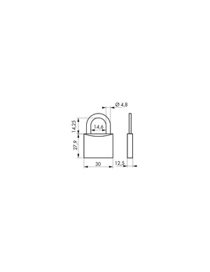 Lucchetto a chiave Tipo 1, ottone, interno, arco in acciaio, 30mm, 3 chiavi - THIRARD