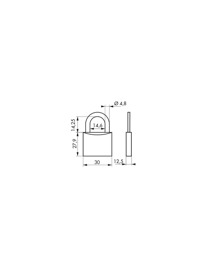 Lucchetto a chiave Tipo 1, ottone, interno, arco in acciaio, 30mm, 3 chiavi - THIRARD