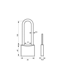 Lucchetto a chiave Tipo 1, ottone, da esterno, arco in ottone, 40mm, 2 chiavi - THIRARD