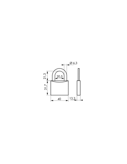 Lucchetto a chiave Tipo 1, ottone, interno, arco in acciaio, 40mm, 3 chiavi - THIRARD