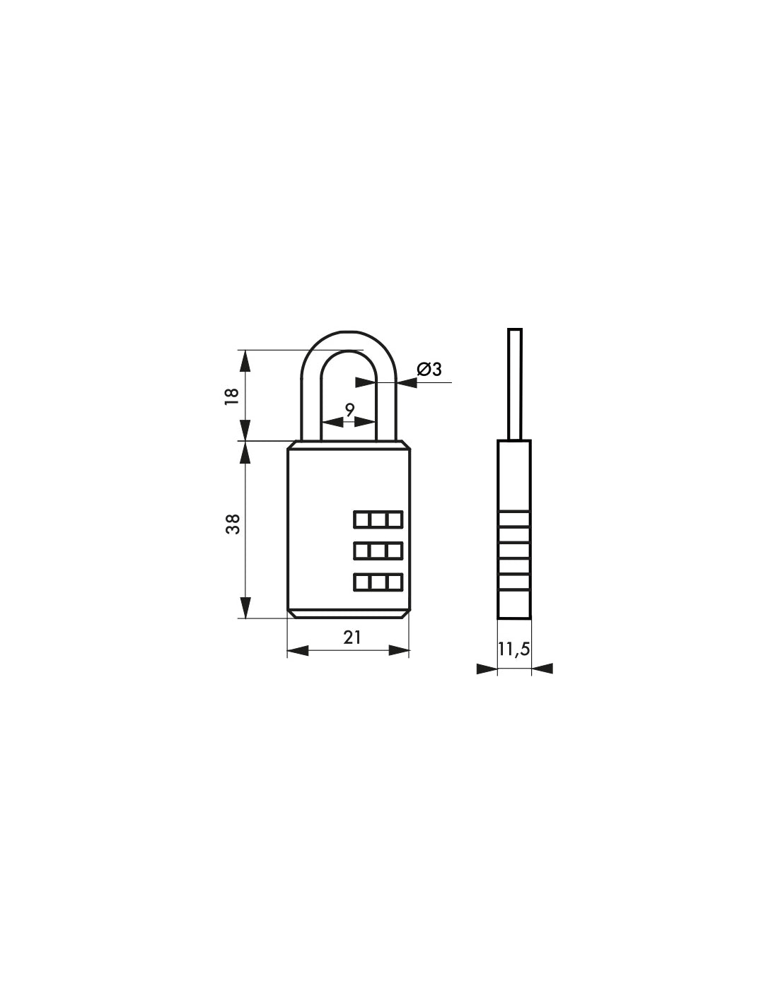 Lucchetto a combinazione Compact 02, bagagli, 3 cifre, 21mm, nero - THIRARD