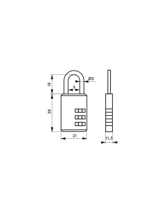 Lucchetto a combinazione Compact 02, bagagli, 3 cifre, 21mm, nero - THIRARD