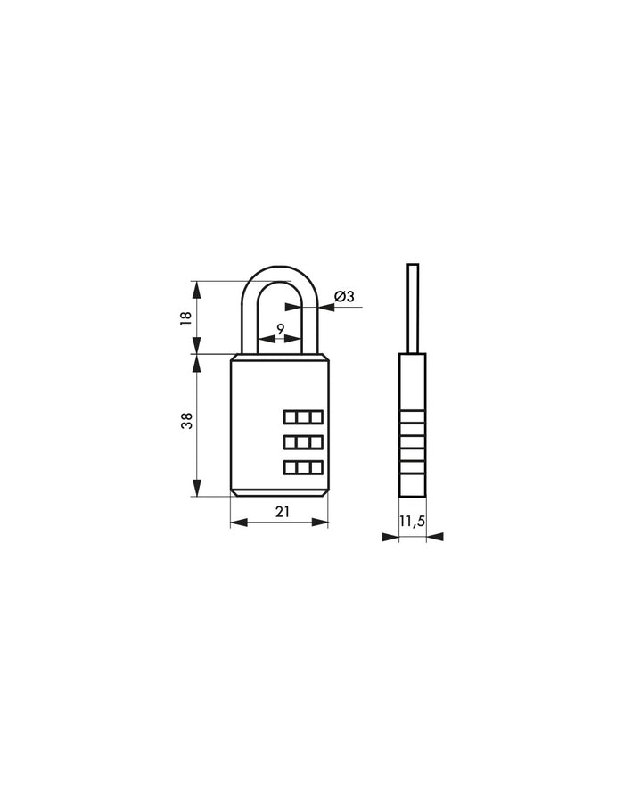 Lucchetto a combinazione Compact 02, bagagli, 3 cifre, 21mm, nero - THIRARD