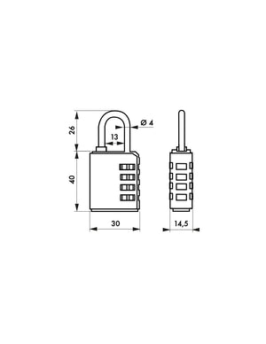 Lucchetto a combinazione Compact 04, 4 cifre, interno, arco in acciaio, 40mm, nero - THIRARD