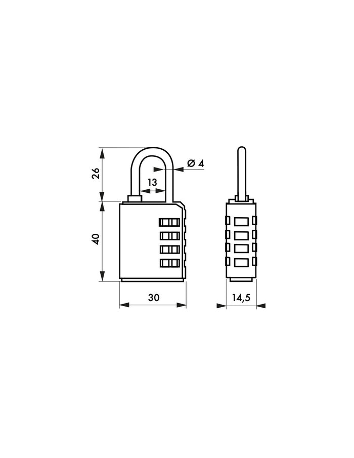 Lucchetto a combinazione Compact 04 per chiave passepartout, 4 cifre, interno, arco in acciaio, 30mm, nero - THIRARD