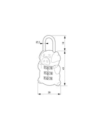 Lucchetto a combinazione Fantasy Pig maialino, 3 cifre, interno, arco in acciaio - THIRARD