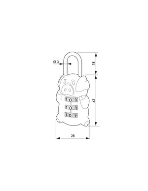 Lucchetto a combinazione Fantasy Pig maialino, 3 cifre, interno, arco in acciaio - THIRARD