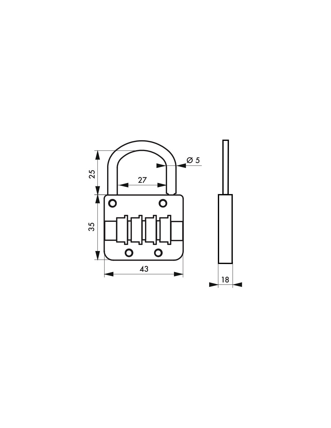 Lucchetto a combinazione M54, 4 cifre, interno, 43mm - THIRARD