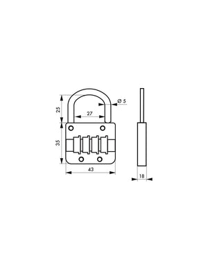 Lucchetto a combinazione M54, 4 lettere, interno, 43mm - THIRARD