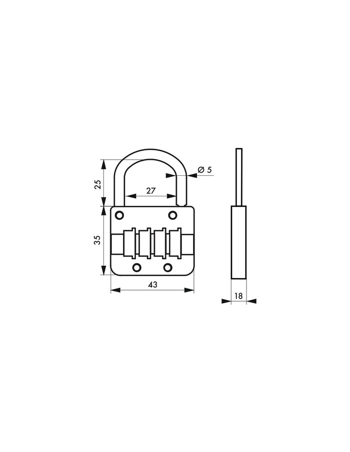 Lucchetto a combinazione M54, 4 lettere, interno, 43mm - THIRARD