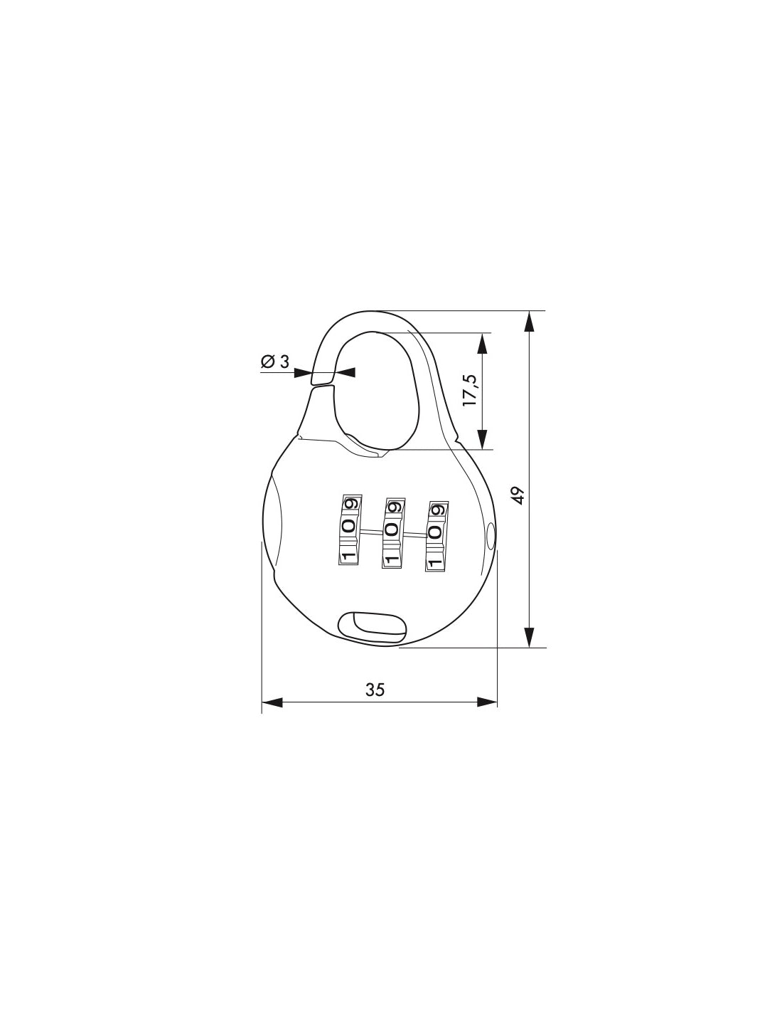 Lucchetto a combinazione Nomad Water Drop, 3 cifre, interno, arco in acciaio, 30mm - THIRARD