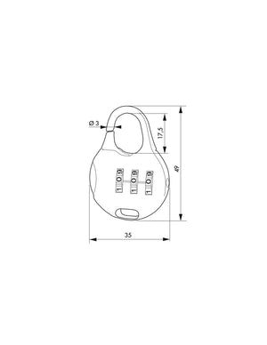 Lucchetto a combinazione Nomad Water Drop, 3 cifre, interno, arco in acciaio, 30mm - THIRARD