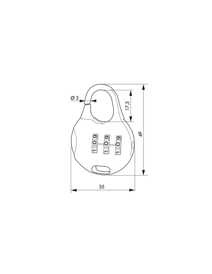 Lucchetto a combinazione Nomad Water Drop, 3 cifre, interno, arco in acciaio, 30mm - THIRARD