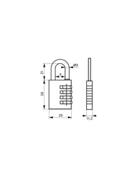 Lucchetto a combinazione RB, ottone, 3 cifre, interno, arco in acciaio, 20mm - THIRARD