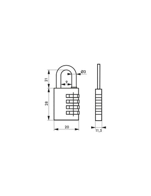 Lucchetto a combinazione RB, ottone, 3 cifre, interno, arco in acciaio, 20mm - THIRARD