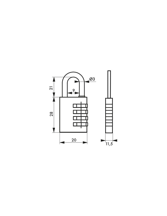 Lucchetto a combinazione RB, ottone, 3 cifre, interno, arco in acciaio, 20mm - THIRARD