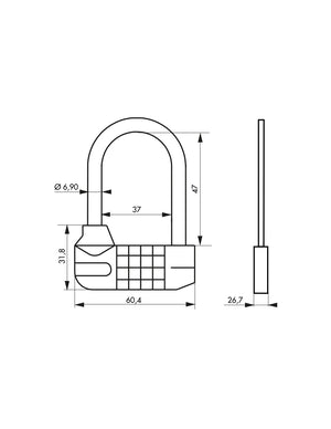 Lucchetto a combinazione Saturn, 4 cifre, interno, 1/2 arco in acciaio, 63mm - THIRARD