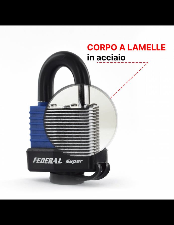 Lucchetto a lamelle, acciaio, da esterno, 40mm rivestito in PVC, 1/2 arco in acciaio, esterno, 2 chiavi - THIRARD