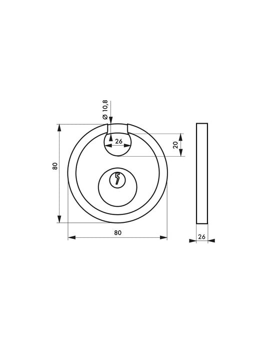 Lucchetto Astra tondo 80 mm, arco acciaio protetto, 2 chiavi - THIRARD
