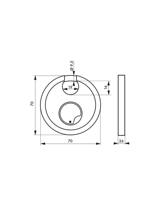 Lucchetto Astra Key, acciaio inossidabile, interno, arco in acciaio, 70mm, 3 chiavi - THIRARD