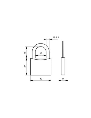 Lucchetto segno zodiacale Bilancia, acciaio, interno, arco in acciaio, 30mm, 3 chiavi - THIRARD