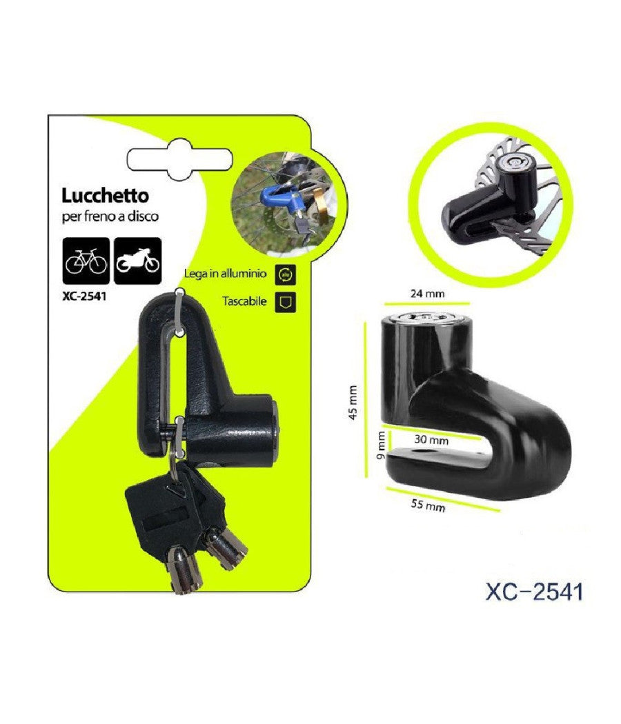 Lucchetto Blocco Per Freno A Disco Antifurto Per Moto Bicicletta Chiavi Xc-2541         