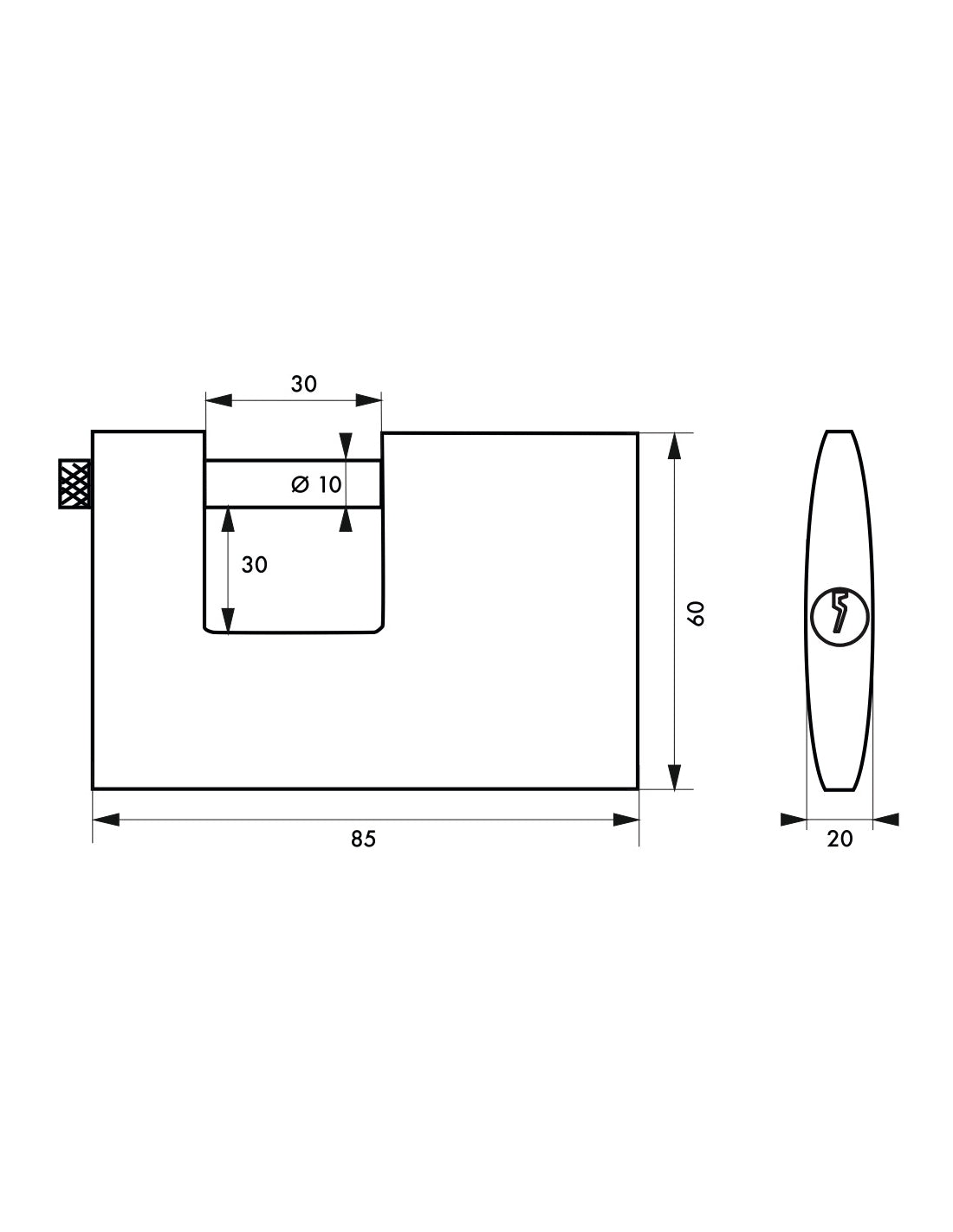 Lucchetto Cargo 85mm, 2 chiavi HG5, ottone pieno, arco acciaio inox, serranda, container, garage, per industria - THIRARD