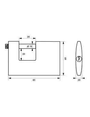 Lucchetto Cargo 85mm, 2 chiavi Transit 2, ottone pieno, arco acciaio inox, serranda, container, garage, per industria - THIRARD