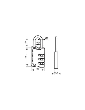 Lucchetto codice, bagagli, 25mm, arco in acciaio nichelato, 3 cifre - Serrurerie de Picardie