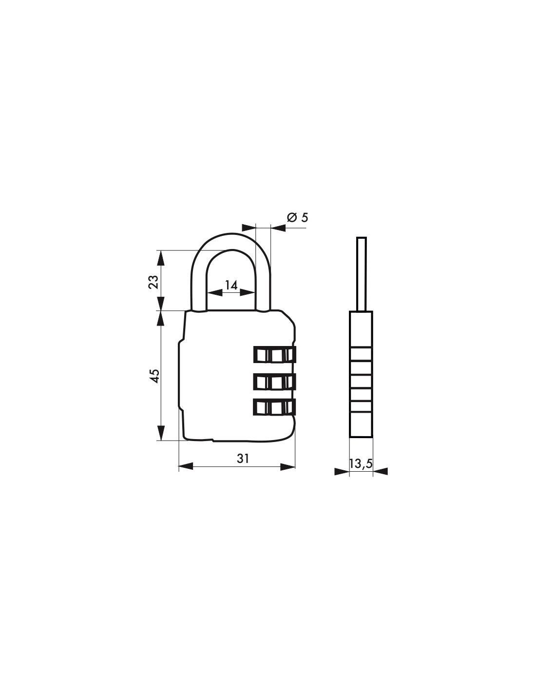 Lucchetto codice SP 376, bagagli, 31mm, arco in acciaio nichelato, 3 cifre - Serrurerie de Picardie