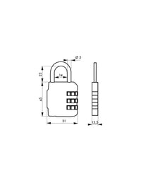 Lucchetto codice SP 376, bagagli, 31mm, arco in acciaio nichelato, 3 cifre - Serrurerie de Picardie