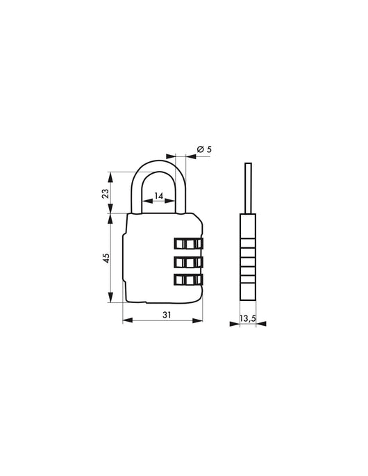 Lucchetto codice SP 376, bagagli, 31mm, arco in acciaio nichelato, 3 cifre - Serrurerie de Picardie