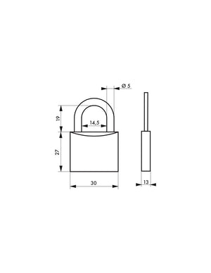 Lucchetto Color, interno, alluminio, 30mm, arco in acciaio nichelato, 2 chiavi - Serrurerie de Picardie