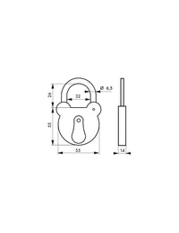 Lucchetto con chiave 2493, vintage, acciaio, esterno, arco zincato, 55 mm, 2 chiavi - THIRARD