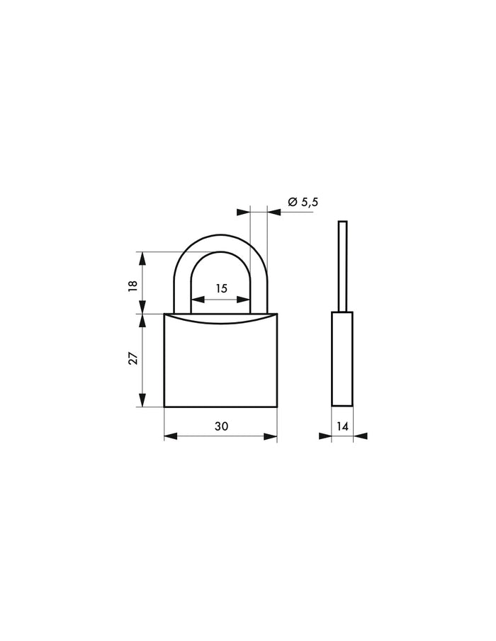 Lucchetto con chiave, acciaio, interno, arco in acciaio, 30mm, 3 chiavi - THIRARD